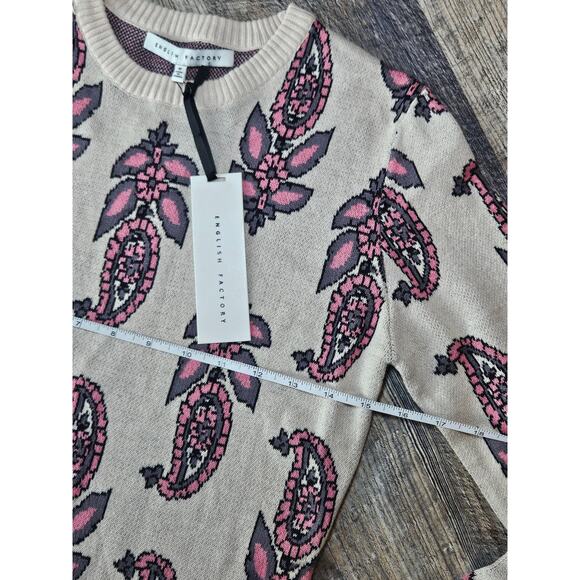 English factory long sleeve fitted sweater dress new womens medium cream pink - Picture 3 of 7